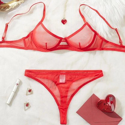 Sensuell Spets Lingerie Set – Tunn Genomskinlig BH & Trosor, 3 Färger S–2XL