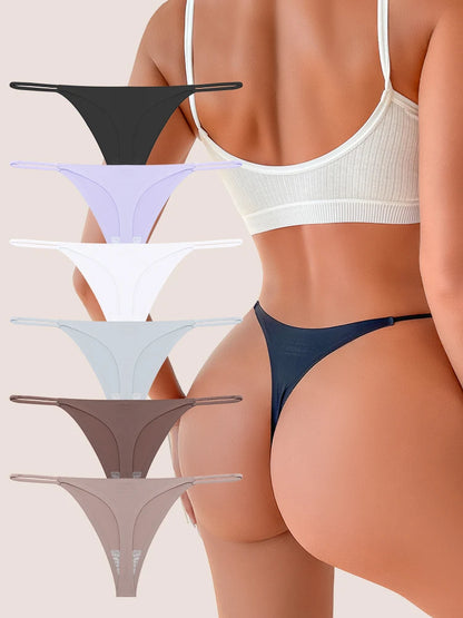 6PCS Seamless Thong Women Invisible Thin Strap Low Waist High Stretch Flexibility Panties Sexy Underwear Ladies Briefs T-back