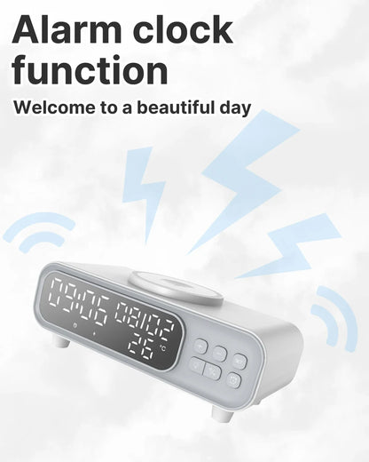 VIKEFON 15W Trådlös Laddare med Väckarklocka Nattljus & Termometer – Qi USB-C iPhone Android Hörlurar Snabbladdning CE RoHS