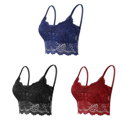 3PCS Women's Lace Bras Top Comfortable Bralette Solid Color Sexy Underwear Vest Female Hollow Out Wireless Lingerie Seamless Bra