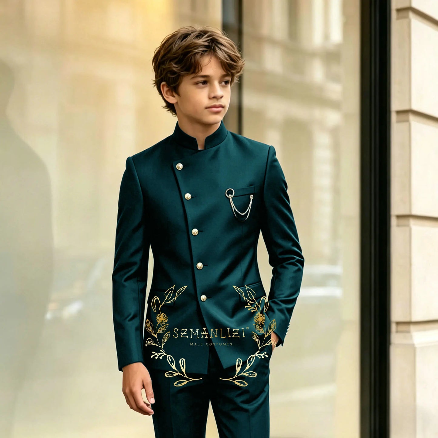 Indian Style Black Child Boy Dinner Tuxedos Little Kids Costume Wedding Party Prom Pants Suits Birthday Wear 2 Pieces Customized