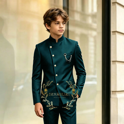 Indian Style Black Child Boy Dinner Tuxedos Little Kids Costume Wedding Party Prom Pants Suits Birthday Wear 2 Pieces Customized