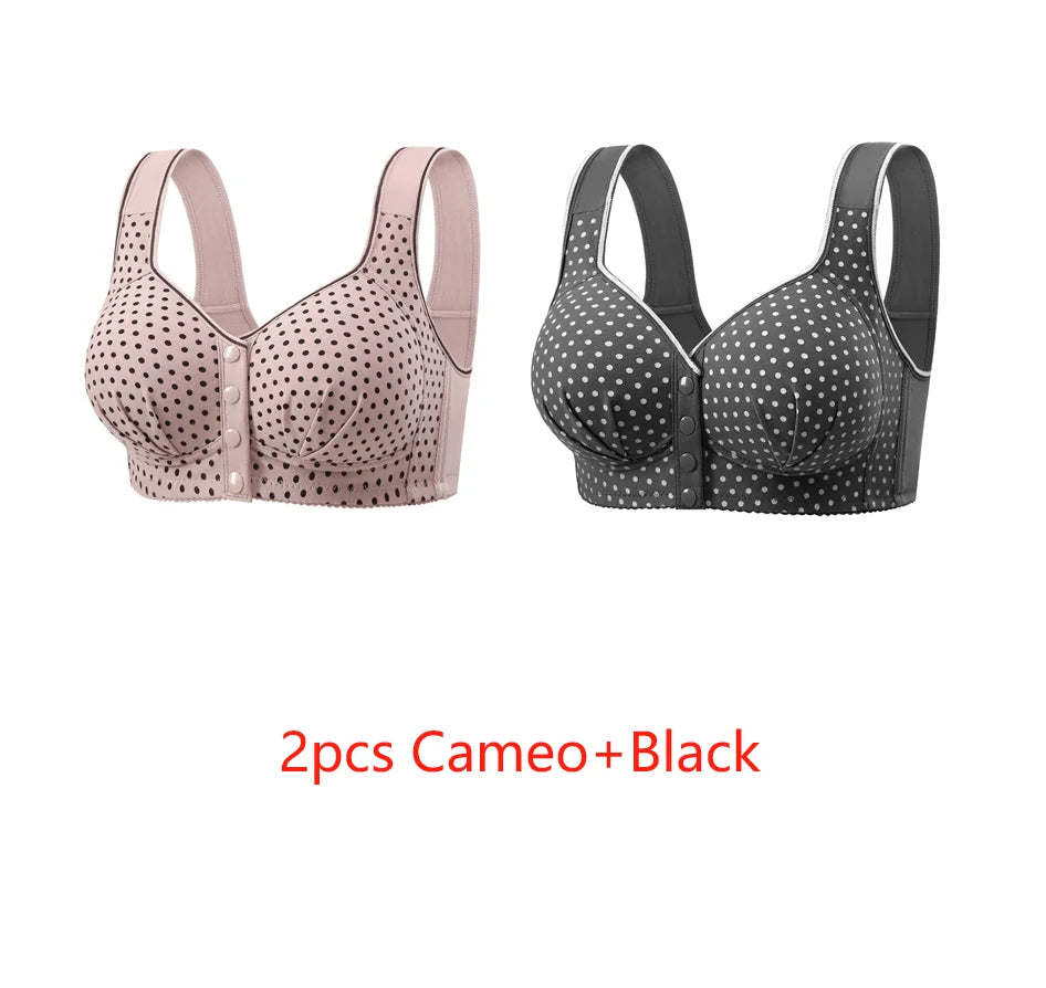 Women's One-piece Bra Fixed Cup Front Buckle Underwear Middle-aged Elderly Women Large-sized Bra Without Steel Rings Vest Bra