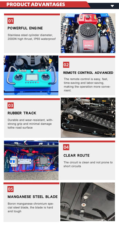 CE Certified Multi-use Trimmer 1000mm Cutting Width Tracked Lawn Mower Remote Control High Efficiency Customization Landscape
