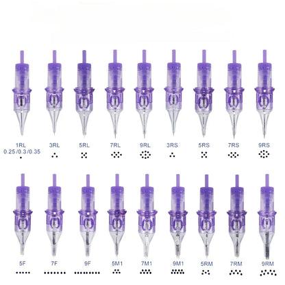 20pcs Professional Universal Tattoo Cartridge Needle Set Round Liner 0.18mm1RL Permanent Makeup Eyebrow Tattoo Machine Supplies