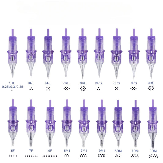 A10 Purple Elf Kassett-Tatueringsnålar 20-pack – 316 Medicinskt Stål Gassteriliserade RL RS RM F PMU Ögonbryn Kropp SMP 2026