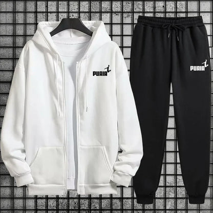 New in Women Tracksuit Trend Printing Hooded Sweatshirts Pants 2Pcs Set Casual Zipper Overcoat Suit Daily Clothing Autumn Winter
