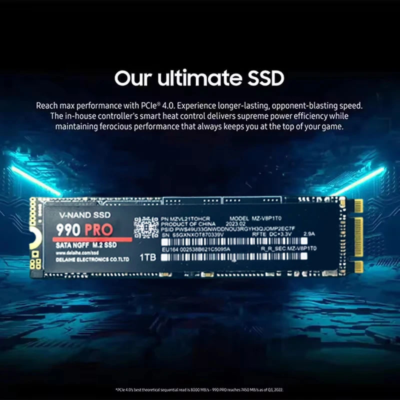 Original 980Pro 990Pro M.2 NVMe SSD 1TB PCIe 4.0 7400MB/s High Performance Internal Solid State Drive for Laptop Desktop PC