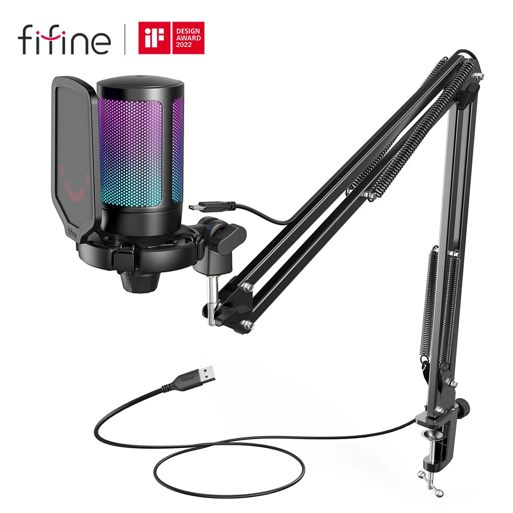 FIFINE A6T USB-mikrofonkit med RGB och bomarm