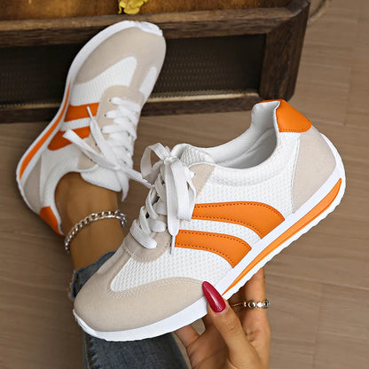 Lätta platåsneakers för dam – andningsbart mesh med orange ränder