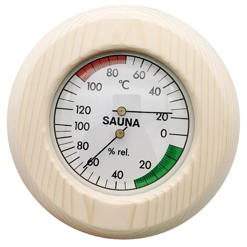 Bastutermometer & Hygrometer i Massivt Trä – Väggmonterad, 15×15 cm, 20–120°C