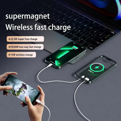 Lenovo New 500000mAh Magnetic Wireless Power Bank Super Fast Charging LED Display Digital for MagSafe For iPhone Huawei Xiaomi