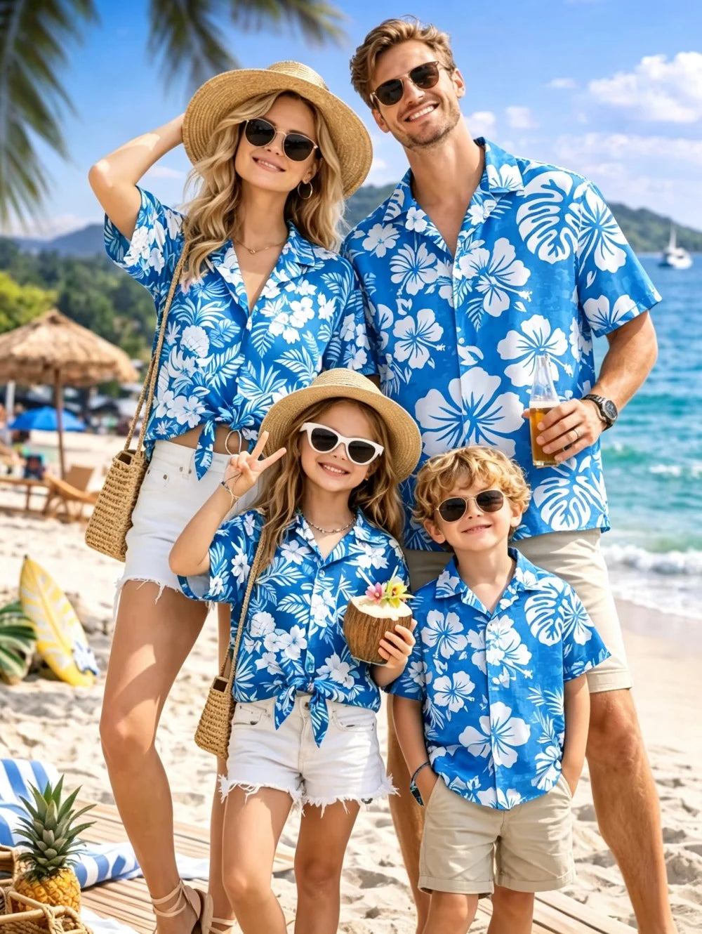 New Men's 3D Printed Hawaiian Shirt Loose Short-Sleeved Family Wear Parents and Children Shirts Beach Vacation Kids's Clothing