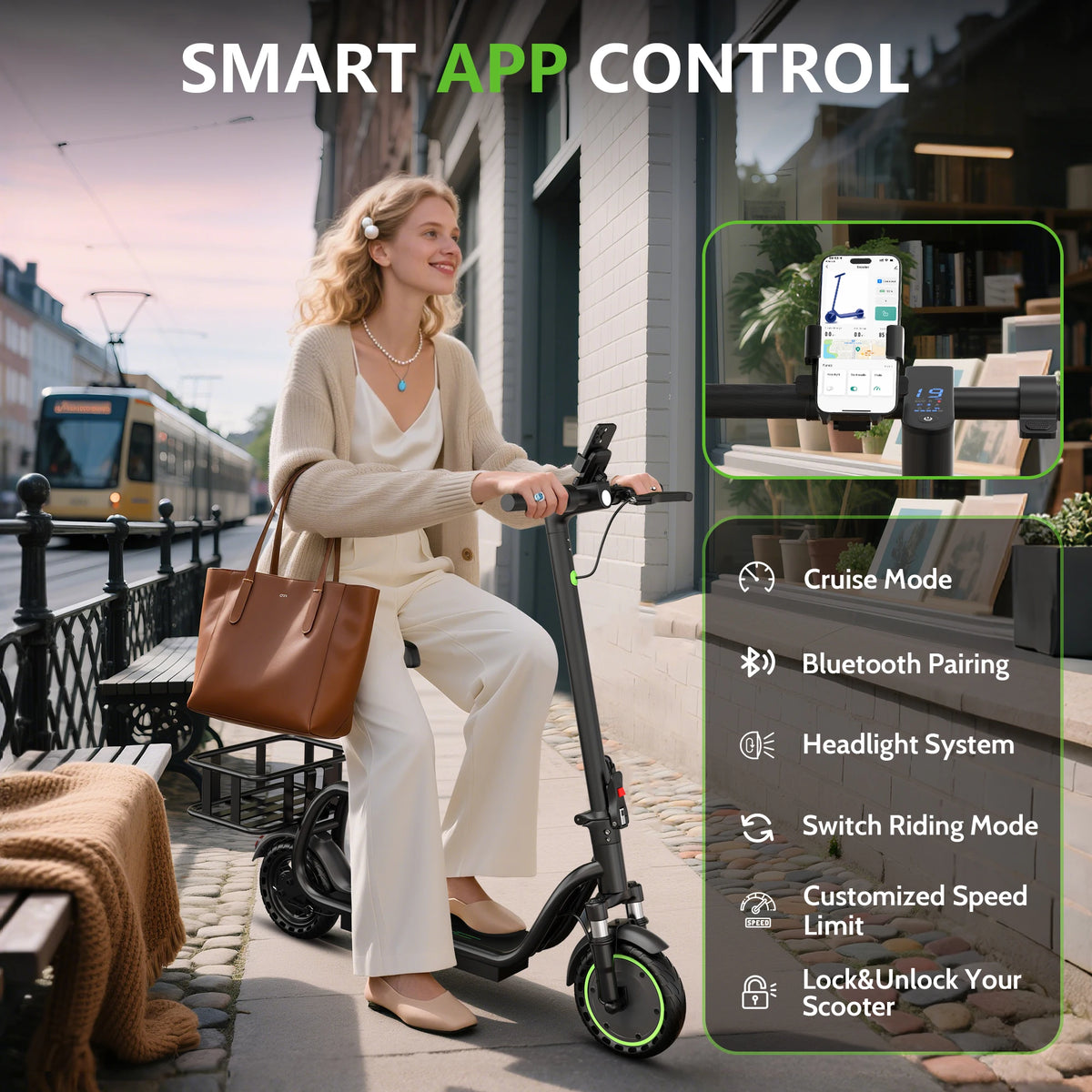 AOVOPRO S2/S2Pro hopfällbar elscooter med sits och korg