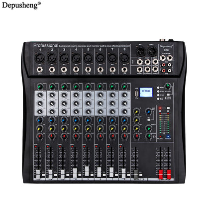 Audio Mixer 6/8/12 Channels Professional DJ Mixer LR Microphone/Line Input, AUX, FX Processor MP3, Headphones, +48V Phantom