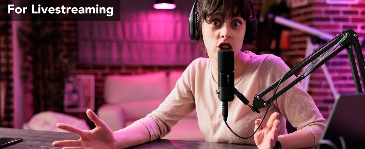 NearStream USB XLR Kondensatormikrofon med Bomarm Set för Streaming Podcast Studio