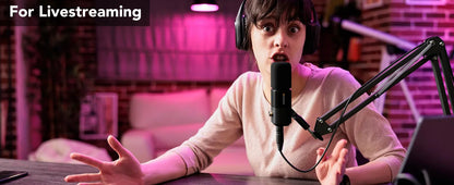 NearStream USB XLR Kondensatormikrofon med Bomarm Set för Streaming Podcast Studio