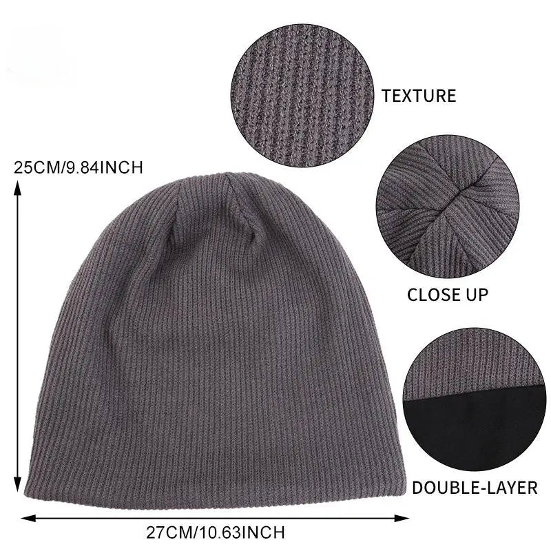 Autumn and winter fine yarn knitted double-layer thick warm bonnet skullies beanies
