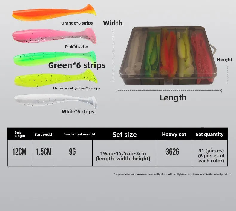 Soft Tail Bait Set Fake Bait 5.5/7/9/12cm Two-color Fishing Lure with Lead Head Hook for Angling