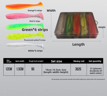 Soft Tail Bait Set Fake Bait 5.5/7/9/12cm Two-color Fishing Lure with Lead Head Hook for Angling