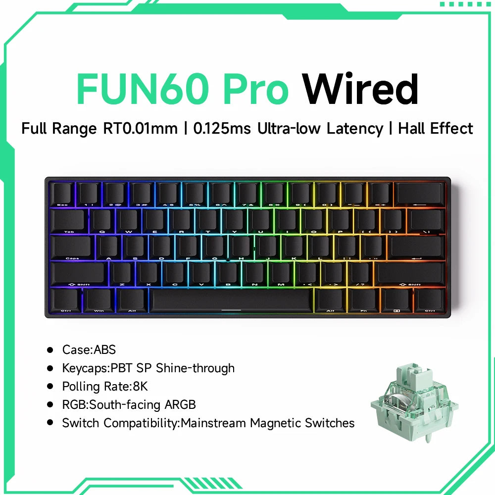 MonsGeek FUN60 Pro HE gamingtangentbord 60 % med magnetiska brytare