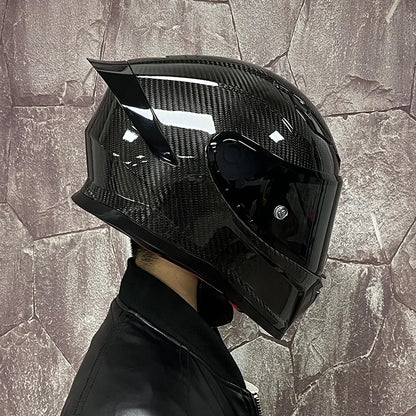 ORZ Carbon Fiber Motorcycle Helmets Men's and Women's Four Seasons Lightweight Helmets Motocross Color Lens Cosas Moto