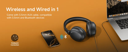 Acer OHR205 Bluetooth 6.0 Headset – 70h Batteritid 2000mAh 50mm NFC Multipoint Minnesskum Hopfällbar Resa Kontor Beige Svart