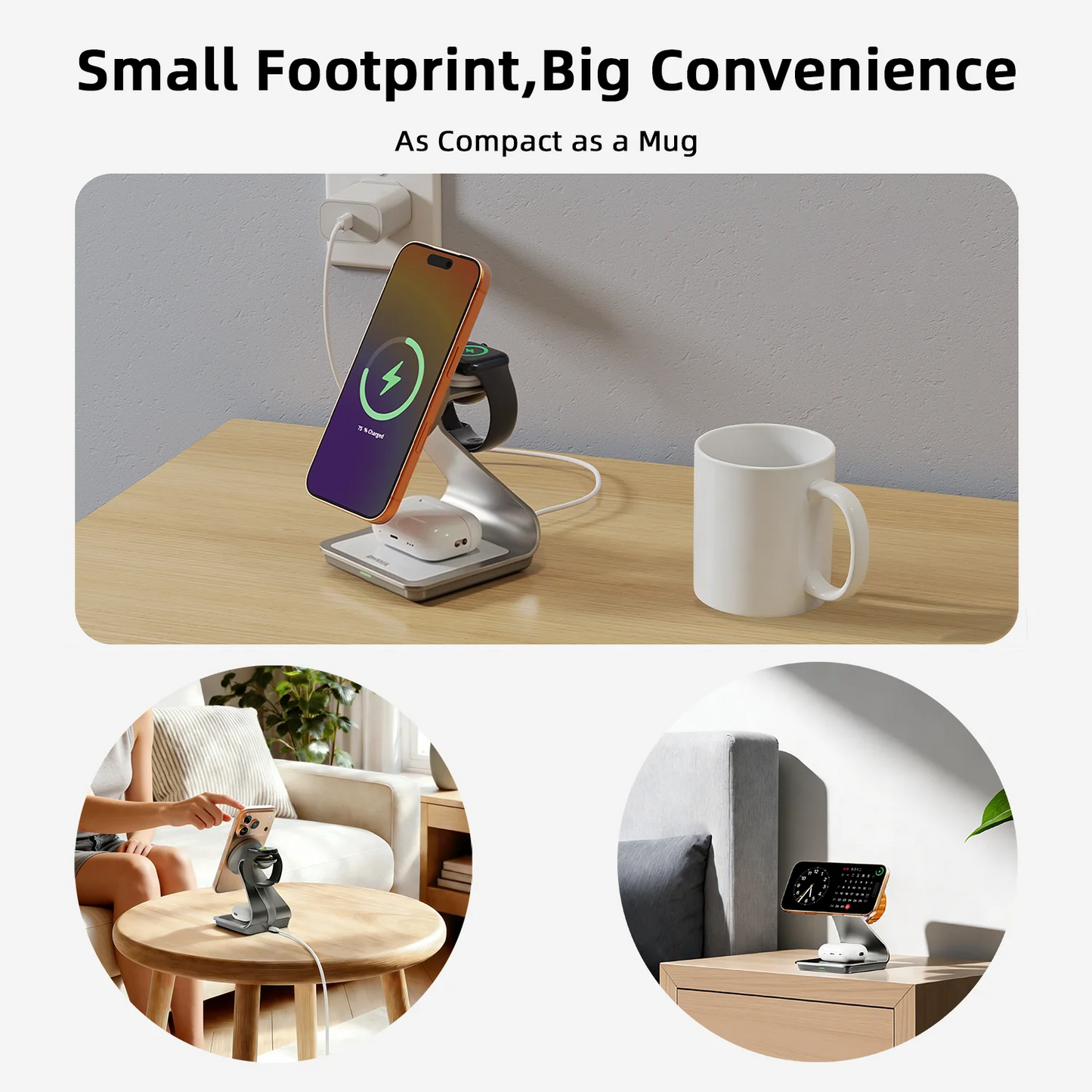 Bonola Magnetic 3 in 1 Wireless Charger for iPhone 17/16/15/13/14/12 30W Wireless Charging Station for Apple Watch/AirPods Pro