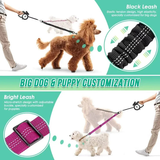 Dubbelt Hundkoppel med Bungee – Justerbar Antidrag-delare för 2 Hundar, Small–Large
