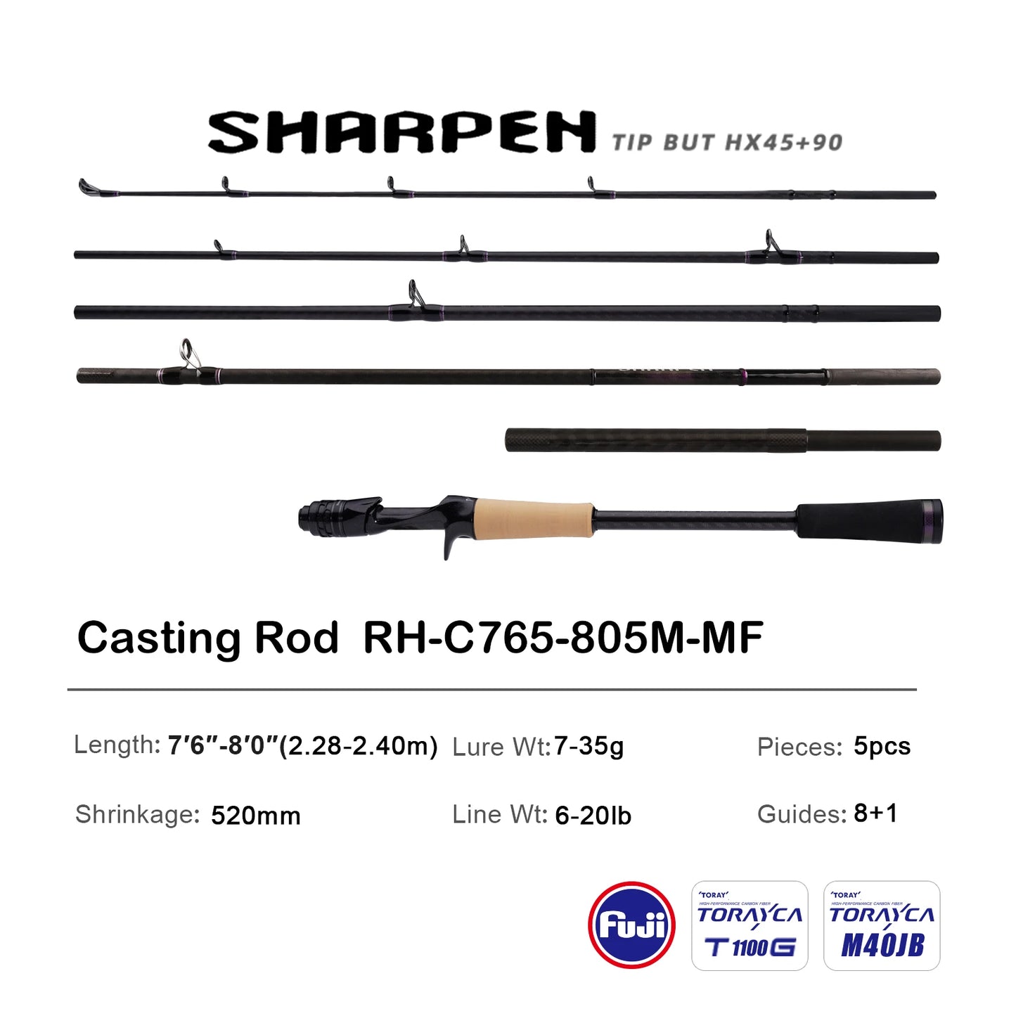 PURELURE SHARPEN Travel Soft Lure Long Spinning and Casting XF/MF Action Rods FUJI Components Bass Pike Rod Fishing Rod Reel