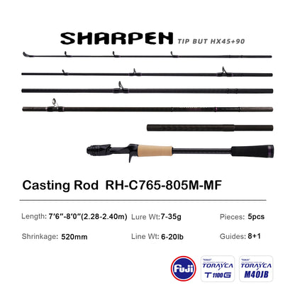 PURELURE SHARPEN Travel Soft Lure Long Spinning and Casting XF/MF Action Rods FUJI Components Bass Pike Rod Fishing Rod Reel