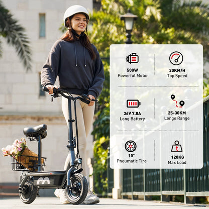 iScooter F2 hopfällbar elscooter med sits, korg och 10-tumsdäck
