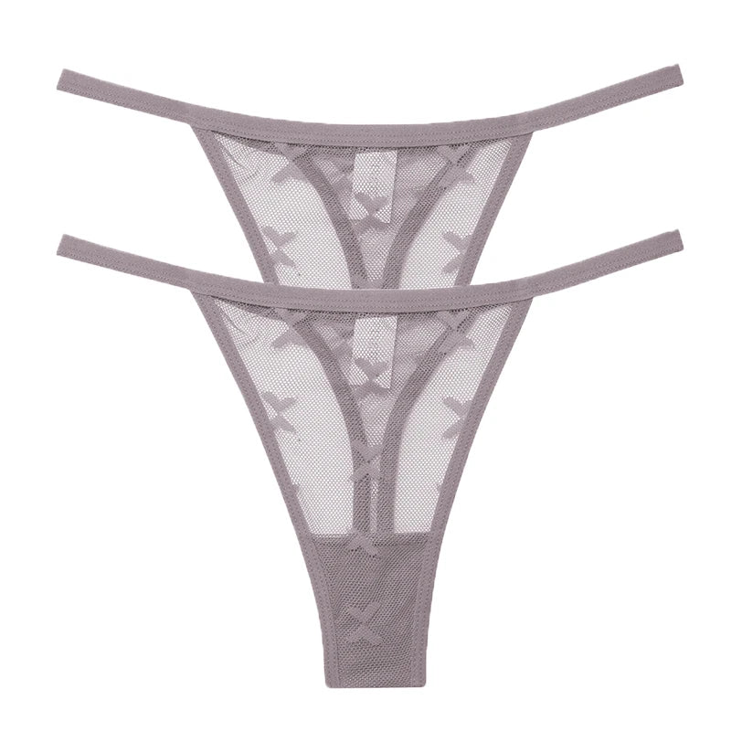 2PCS/Set Mesh G-String Women's Panties Transparent Underwear Women Seamless Thong Female Underpants Intimates Lingerie S-XL