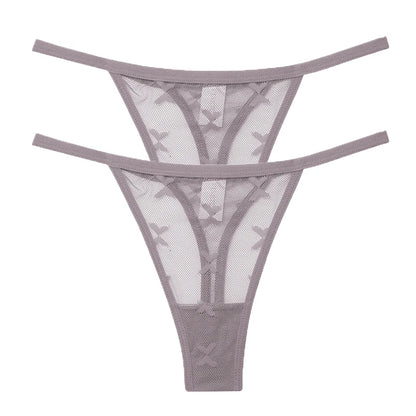 2PCS/Set Mesh G-String Women's Panties Transparent Underwear Women Seamless Thong Female Underpants Intimates Lingerie S-XL
