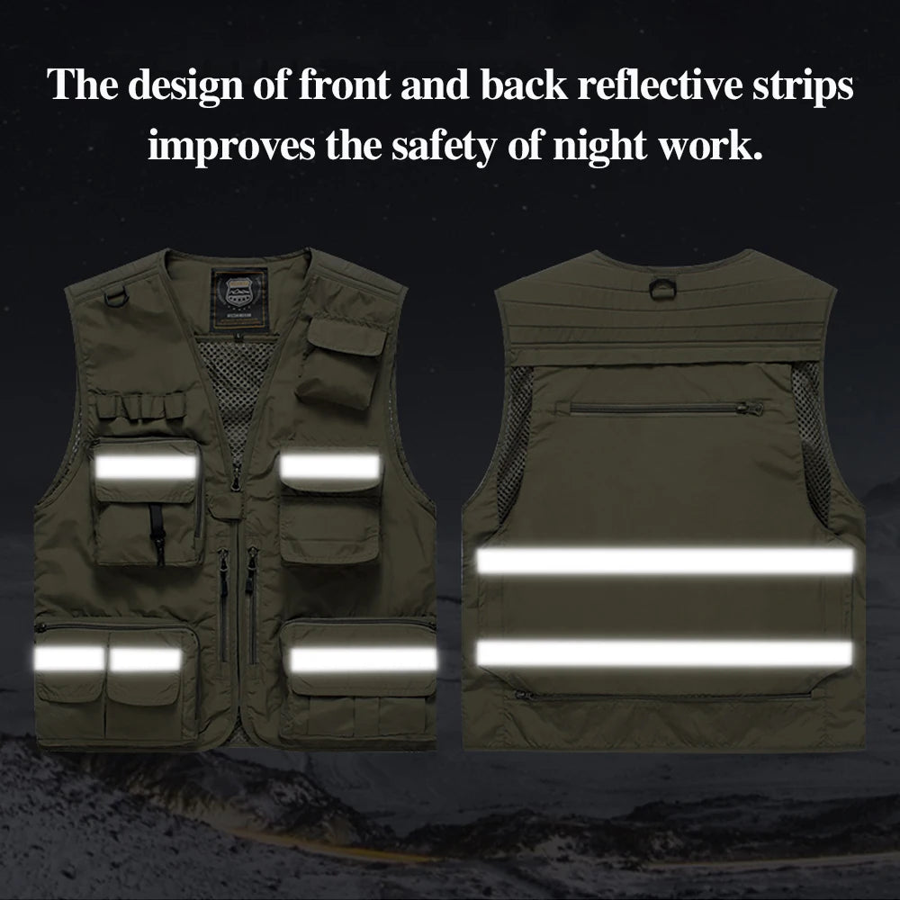 S-7XL Multi Pocket Work Vest for Men Women Volunteer Working Uniforms Logo Printing Fishing Photography Workwear Vest