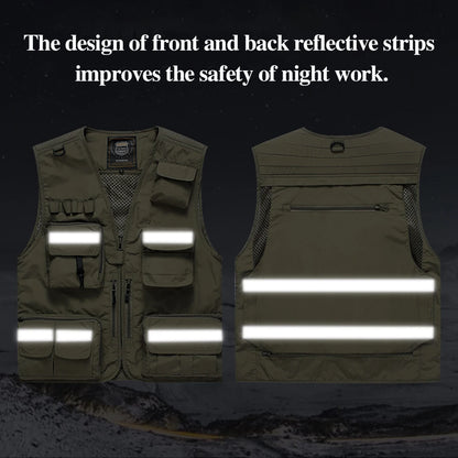 S-7XL Multi Pocket Work Vest for Men Women Volunteer Working Uniforms Logo Printing Fishing Photography Workwear Vest