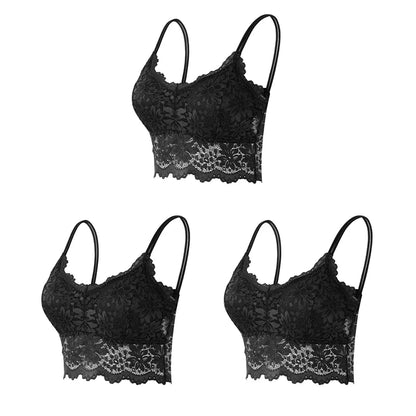 3PCS Women's Lace Bras Top Comfortable Bralette Solid Color Sexy Underwear Vest Female Hollow Out Wireless Lingerie Seamless Bra