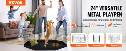 Dog Playpen, 8 Panels Foldable Metal Dog Exercise Pen with Bottom Pad, 61 cm H Pet Fence Puppy Crate Kennel with Ground Stakes, Indoor Outdoor Dog Pen for Small Medium Pets, for Camping, Yard