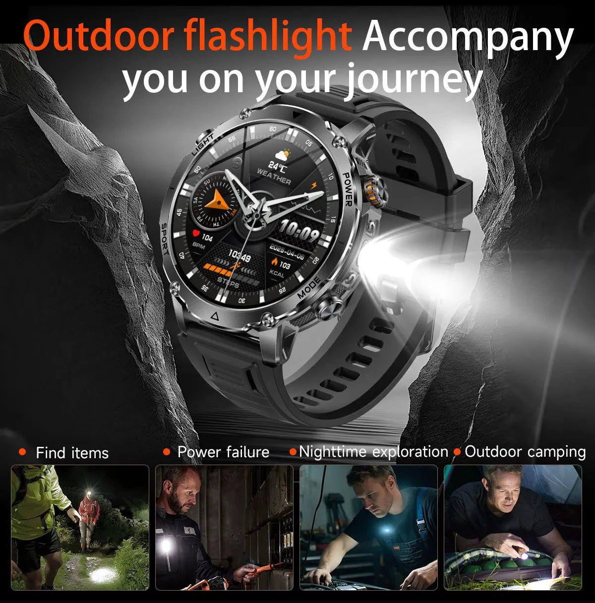 2026 1400mAh Big Battery Smart Watch Men Outdoor GPS Flashlight IP68 Waterproof Bluetooth Call AMOLED Military Sports Smartwatch