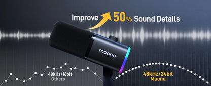 MAONO PD100X Dynamic Microphone. Software Noise Reduction Included. RGB Gaming Mic. Enhances Gaming Experience. Ideal for Record