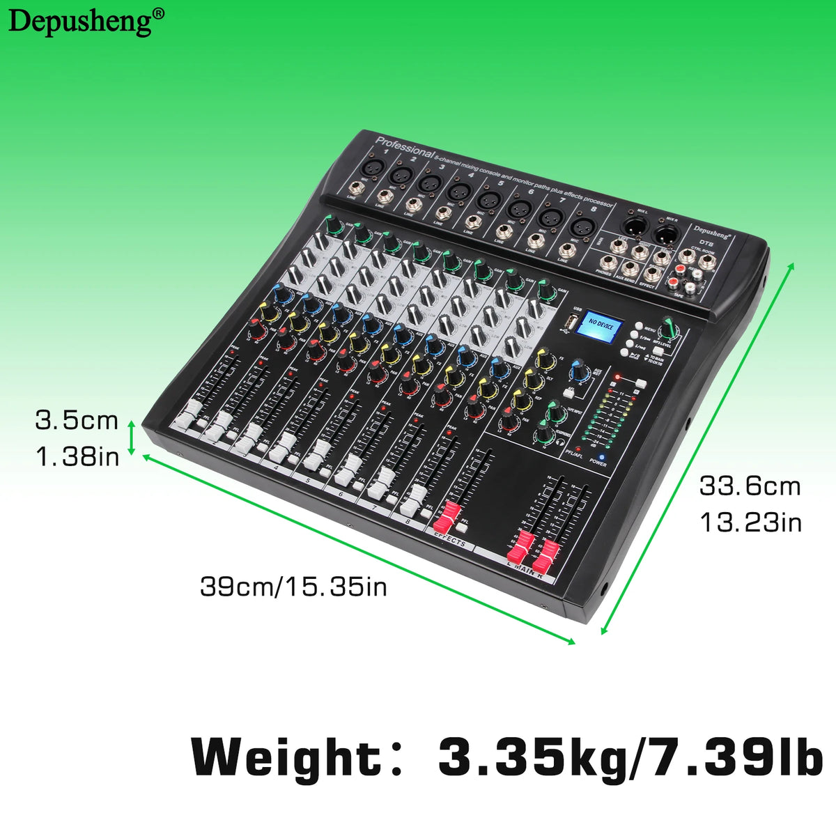 Audio Mixer 6/8/12 Channels Professional DJ Mixer LR Microphone/Line Input, AUX, FX Processor MP3, Headphones, +48V Phantom