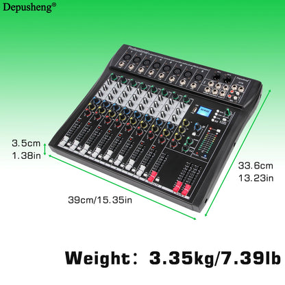Audio Mixer 6/8/12 Channels Professional DJ Mixer LR Microphone/Line Input, AUX, FX Processor MP3, Headphones, +48V Phantom
