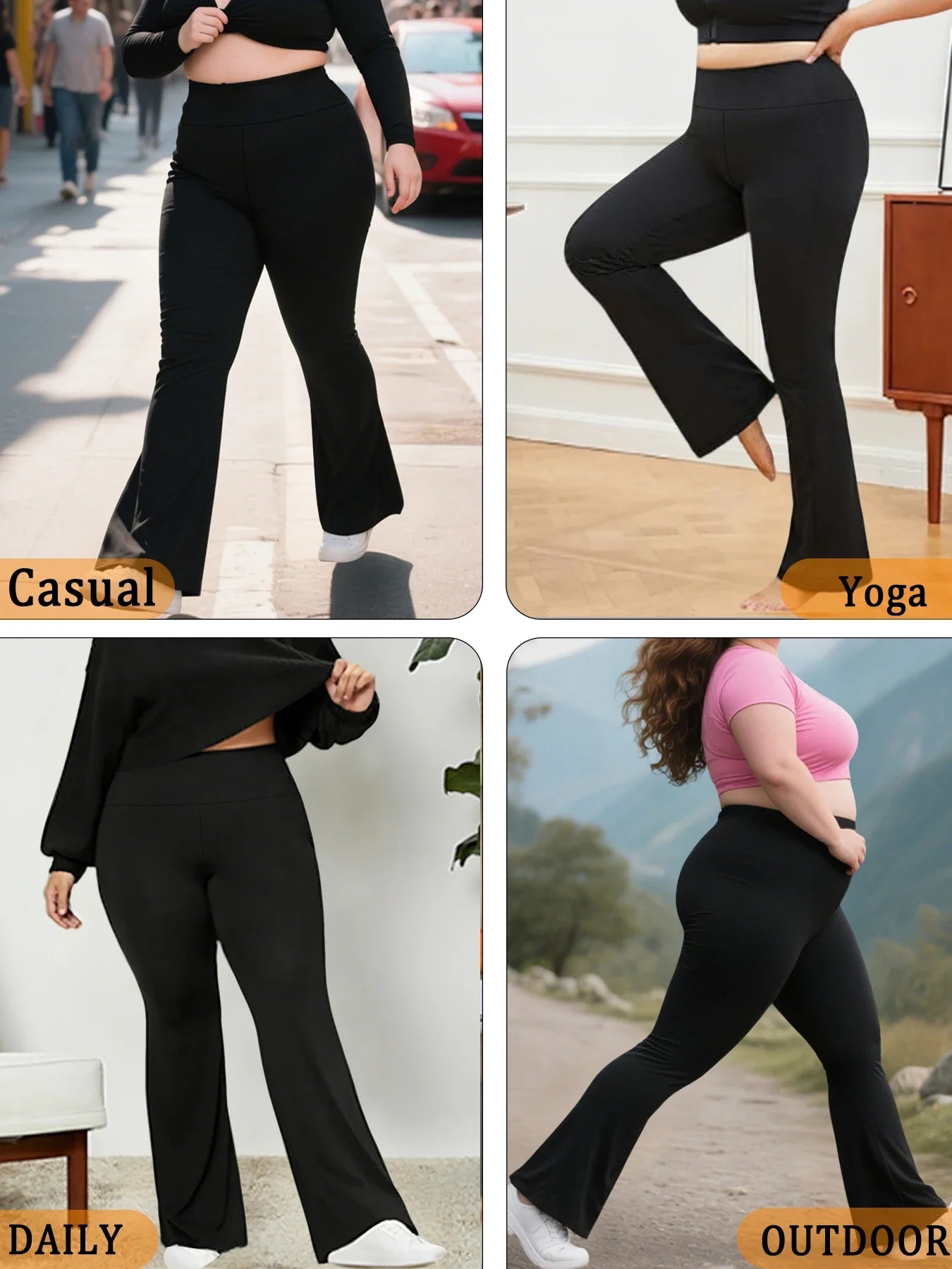 Plus Size Ladies High-Rise Flared Leggings for Yoga and Workout Features Tummy Control and a Stylish Bell-Bottom Design in Sizes