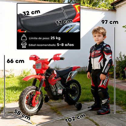 HOMCOM elmotorcykel för barn 6 V med stödhjul – röd och svart