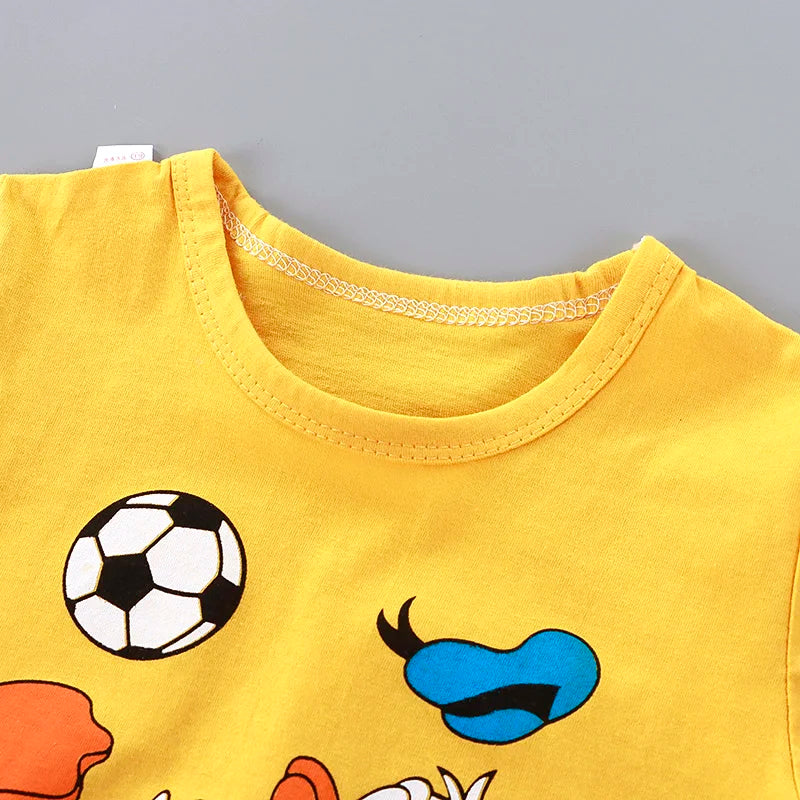 Summer Donald Duck Cartoon 2-Piece Boys Tracksuit Casual Kids Clothing Set T-shirt And Shorts Children 1-4 Years