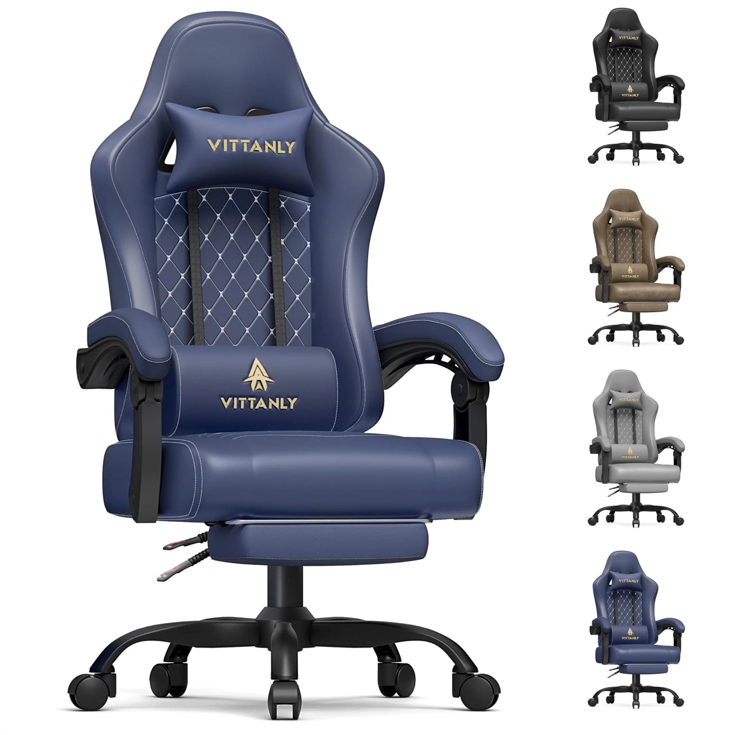 Vittanly Gaming Chair Ergonomic Gaming Chair with Headrest, Lumbar Cushion and Footrest, Height-Adjustable Rotating Office Chair