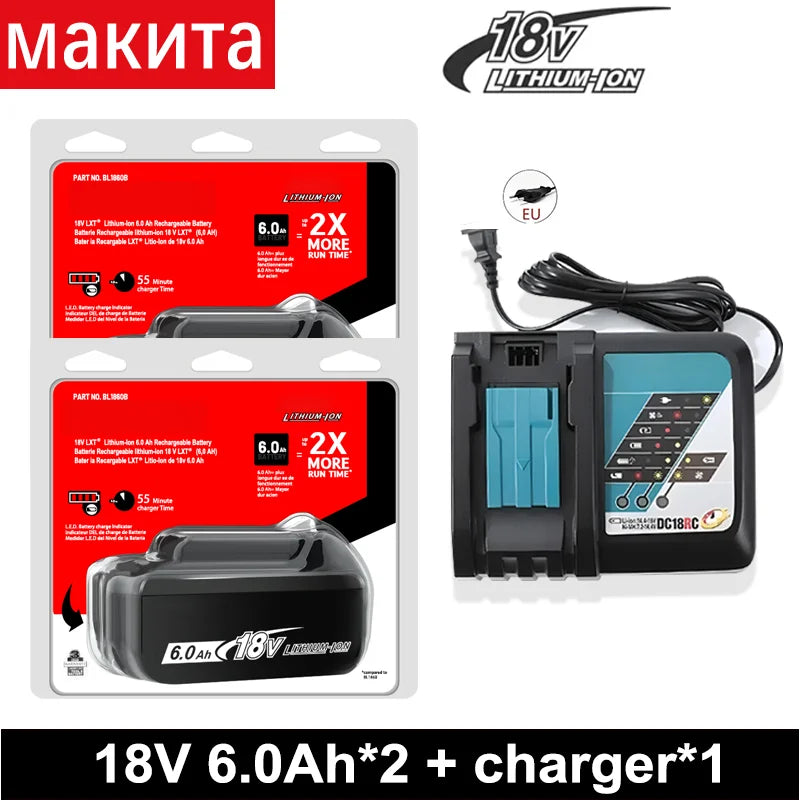 Makita 18V 6.0Ah batteri med laddare för Makita 18V elverktyg