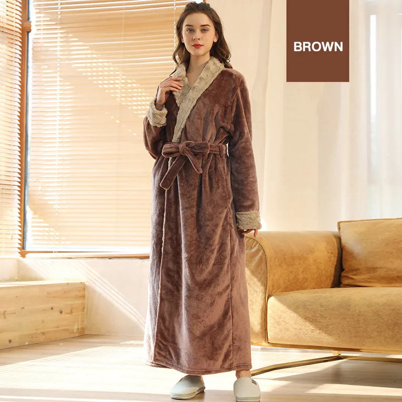 Female Autumn and Winter Warm Long Coral Velvet Thick Couple Bath Bathrobes Men Women Pajamas Shower Robe Bath Towels For Adults