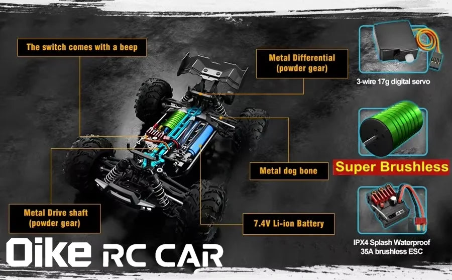 Oike RC Drift Car With LED Light 50KM/H / 80KM/H Brushless 4WD Remote Control Electric High Speed Racing Monster Truck for Adult