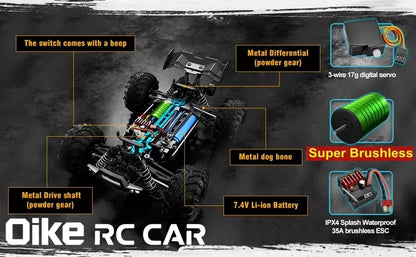 Oike RC Drift Car With LED Light 50KM/H / 80KM/H Brushless 4WD Remote Control Electric High Speed Racing Monster Truck for Adult